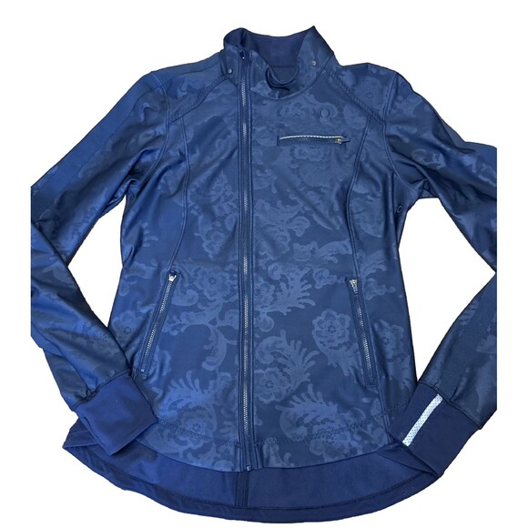 Lululemon Jacket Women’s Sz S Blue Keep It Up Laceoflage Embossed Inkwell Zip